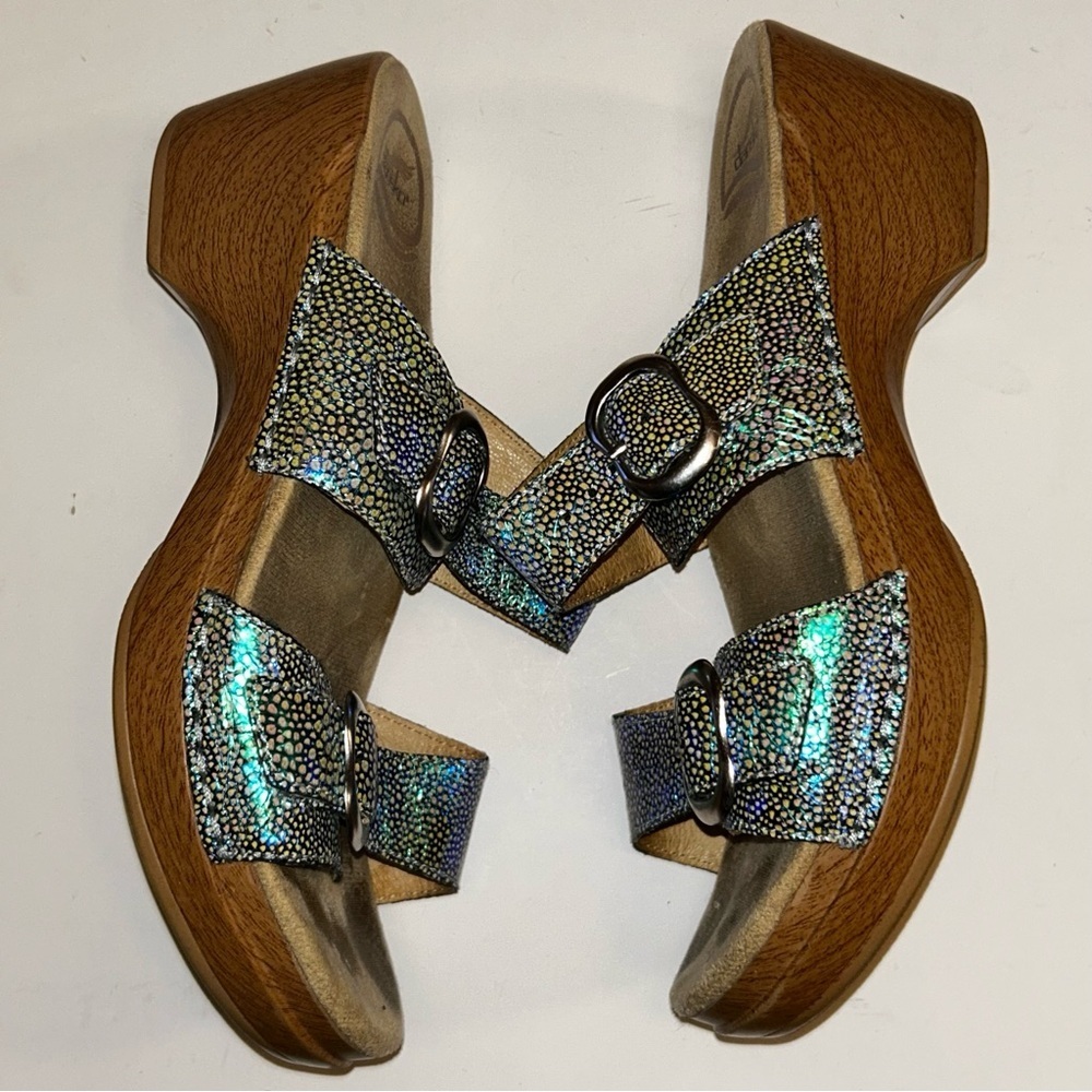 Dansko Sophie Iridescent Clog Leather Strap Sandals Buckle Size 38 EU / 7 7.5 US - Picture 5 of 11